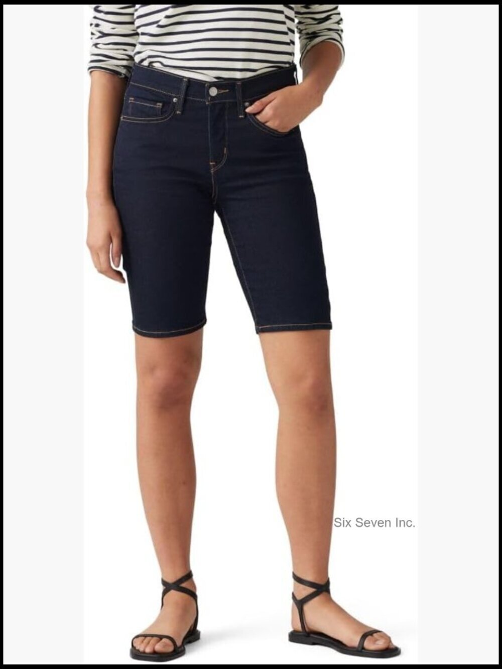 Stretchy Denim Shaping Bermuda Shorts Mid Rise 10" Inseam